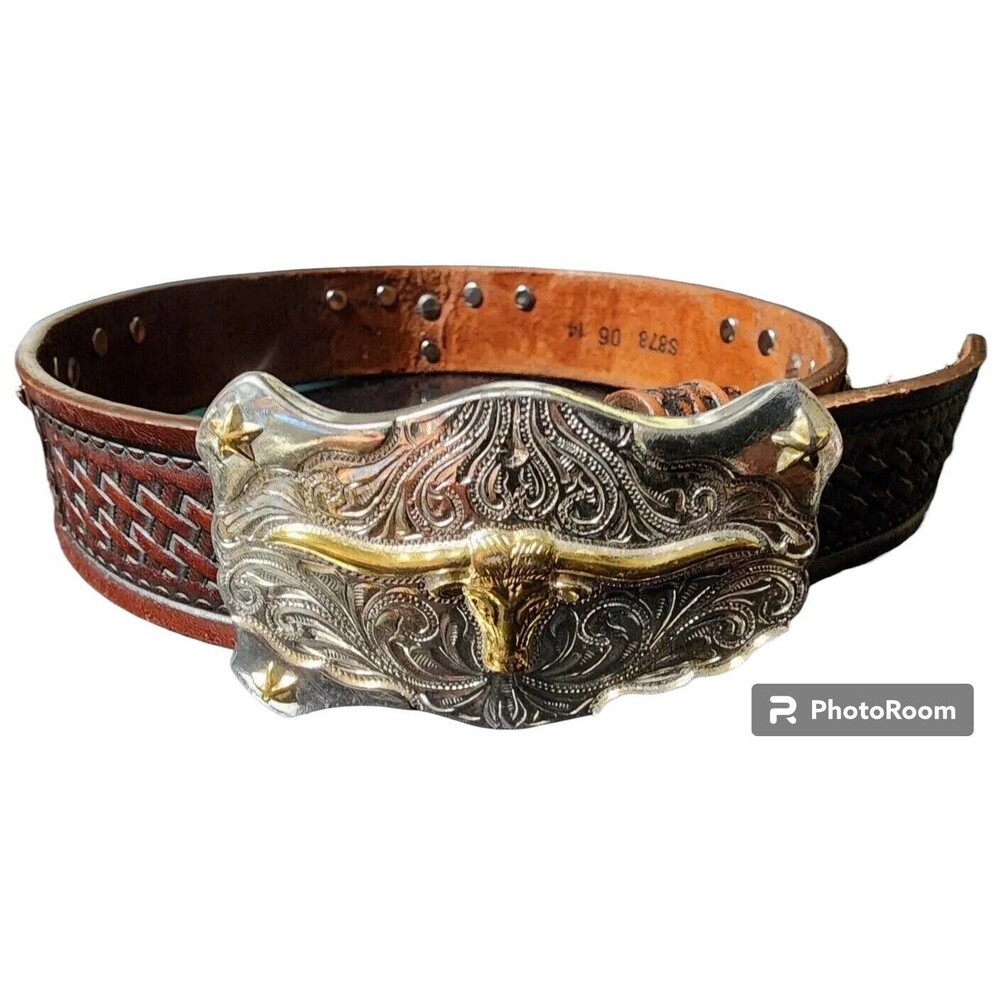 Tony Lama TEXAS Longhorn Tooled Leather Belt Kids 25" Waist